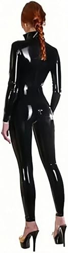 DORAFEI Latex Catsuit Front Zipper for Women Tight Rubber Bodysuit Jumpsuit Party Wear Handmade (Black, L, Female)