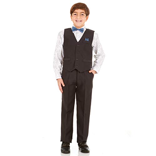 Image of Vittorino Boys 4 Piece Suit Set with Vest, Dress Shirt, Bow Tie, Pants & Pocket Square | Big & Little Kids Formal Apparel