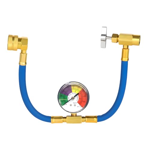 MUQIDA R134A Refrigerant Charge Hose Kit 1/2 Acme Automotive Refrigerant U-Charge Hose with Pressure Gauge 100PSI Self-Sealing A/C Recharge Measuring Kit Car Accessories