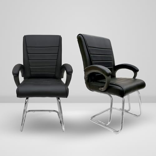 Image of activa Executive Office Visitor Chair | Ergonomic Relax Chair for Study, Home, Reception| Comfortable Cushioned Seat Back, Double Pipe Frame with Arm Rest Guest Seating (2, Black, Regal)