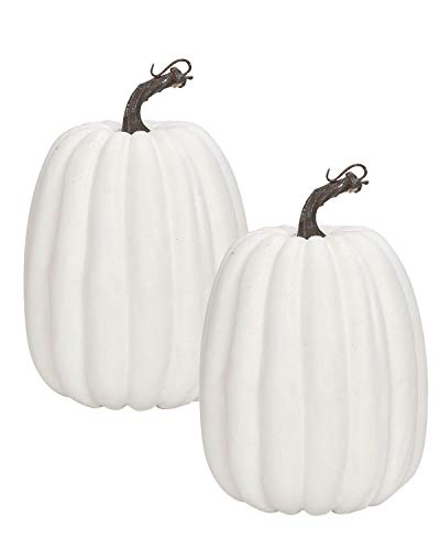 vensovo 8 Inch Large White Pumpkins for Decorating - 2PCS Big White Foam Decorative Pumpkins for Fall Decor, White Paintable Artificial Pumpkins Perfect for Halloween Decor Thanksgiving Decor