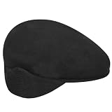 Kangol Kaszkiet 504 z Nausznikami - czapka meska daszkiem wełniana daszkiem, Zima jesień-zima - S (54-55 cm) czarny