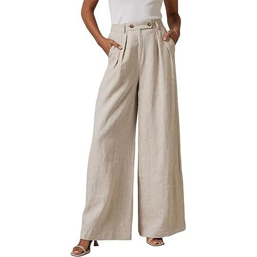 Womens High Waisted Loose Casual Comfortable Pocket Wide Leg Straight Leg Pants Pants