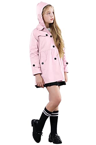 Betusline Girl's Hoodie Trench Coat, Single Breasted Windbreaker Hoodie Jacket Dress Outerwear For Girl, Pink, 2-3 Years Toddler = Tag 100 #TOP4