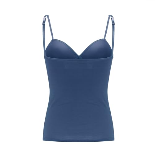 Nidddiv Camiseta interior para mujer con sujetador sin aros, camiseta sin mangas, cuello de pico, camiseta sin mangas, con sujetador integrado, básico, tirantes delgados, camiseta interior elástica