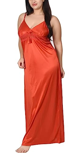Image of Women's Satin Solid Maxi Nighty Full Sleeve 1 Nighty, 1 Wrap Gown Night Dress Ladies