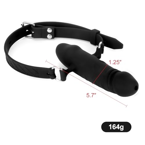 Image of BDSM Penis Mouth Gag, Strap On Double Sided Dildo Gag (Black) | BDSM Sex Gag, Bondage Restraints, Adult Sex Toy