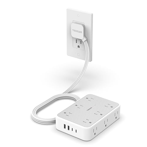 TESSAN Surge Protector Power Strip, 5FT Flat Extension Cord with Multiple Outlets, 12 Outlet Extender with 4 USB (2 USB-C), Flat Plug Power Strip, 1800J Surge Protection, Office, Dorm Essent