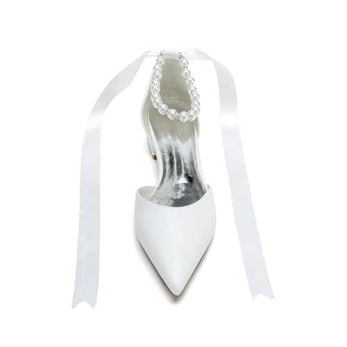 Elegant Pearl-Embellished Bridal Flats Pointed Toe Ballet Pumps with Ribbon Tie (2.5cm) PU Wedding Shoes3