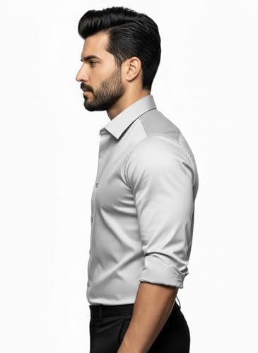 Image of Amazon brand - INKAST Men's Stylish Solid Satin Casual Shirt for Men Full Sleeves| Poly Satin Silk Shirt Silver