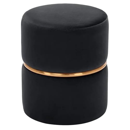 Image of Upholstered Velvet Round singal Strip Office Foot Rest Stool Round Padded Seat Pouf Ottoman for Living Room with Linen Fabric (Black)