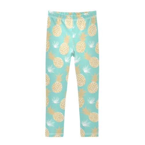 KLL Gold Glitter Pineapples Mint Toddler Girls' Active Leggings Stretch Full Length Activewear Sports