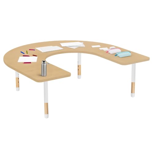 Image of Factory Direct Partners 60 inch x 66 inch Horseshoe Kids Classroom Table with Adjustable Chunky Wood Legs