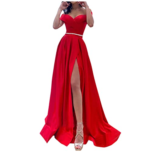 Colletto: scollo rotondo Abito Swing Lungo Sexy Off Spalla per Banchetto - Coda Vestito Grande per Signore, Al Ginocchio, Colore: Rosso, M