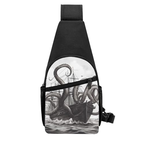 Sling Backpack Crossbody Sling Bag Negro Blanco Pulpo y Barco