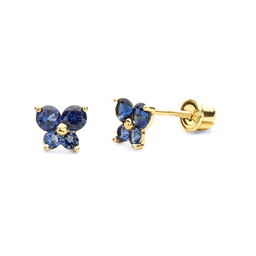 14k REAL Yellow Gold Butterfly Stud Earrings with Screw Back- 12 Different Color Available