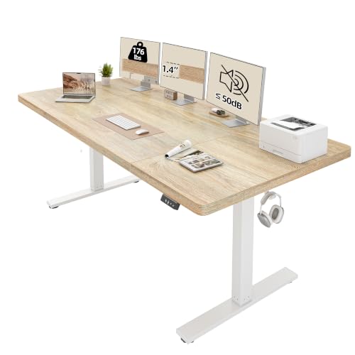 TIQLAB 71 * 30 Extra Deep Standing Desk, Long Electric Adjustable, Maple