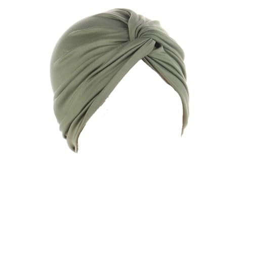 Pre Tied Headwrap Chemo Headwear for Women UK Beanie Scarf Turban Cap Floral Cotton Feel Style Alopecia Bandana Head Cover (Plain Olive Green)