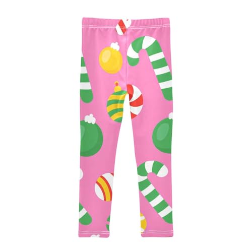 Christmas Candy Balls on Pink Girls Leggings Stretchy Dance Pants for Kids2