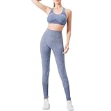 QJDFLL 2 teiliges Trainingsoutfit, Sport BH, Nahtlose Leggings, Yoga, Fitnessstudio, Activewear(Blau,M)