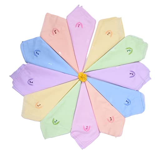 Image of ANTONIA Personalized Cotton Women's Handkerchiefs with Embroidered Initials, Assorted Colours (33 cm x 33 cm)