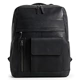 Black Leather Backpack for Men & Women - Large Capacity Laptop Travel Backpack with 17' Sleeve - Vintage Travel Bag with Adjustable Straps, Multiple Pockets & Trolley Sleeve - 34cm x 15cm x 40cm