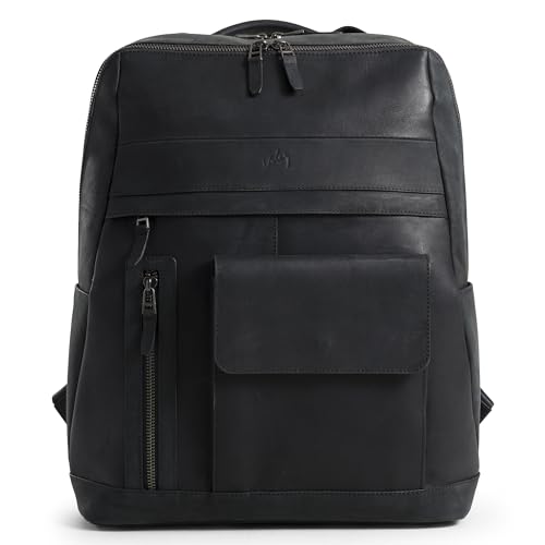 VELEZ Black Top Grain Leather Backpack For Men and Women | 17 inc...