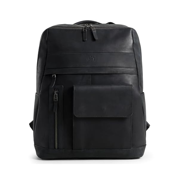 Black Leather Backpack for Men & Women - Large Capacity Laptop Travel Backpack with 17" Sleeve - Vintage Travel Bag with Adjustable Straps, Multiple Pockets & Trolley Sleeve - 34cm x 15cm x 40cm