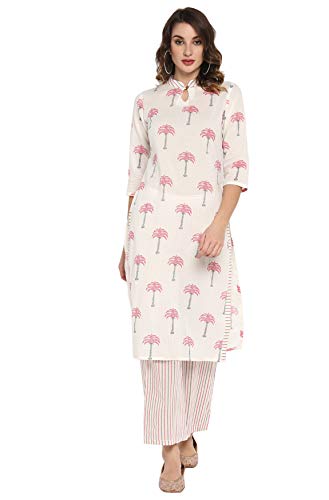 Image of Janasya Women's Cotton Floral Regular Kurta Set