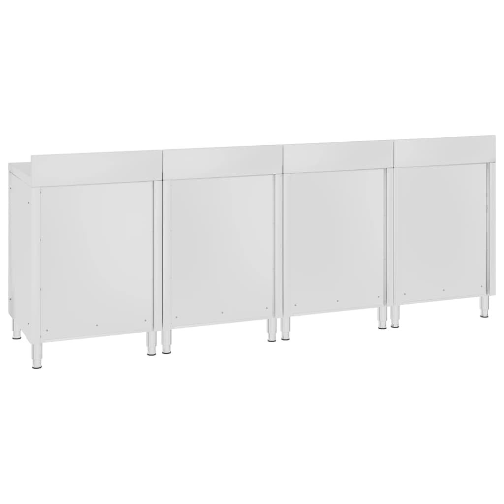 Armadietto da lavoro in acciaio inox, 240 x 60 x 96 cm, piedini regolabili, set da 4 pezzi, con bordo di 10 cm, per gastronomia, ristorante, hotel, catering, cucina commerciale, forniture