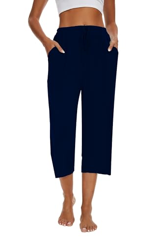 Image of Kabento 2 Pack Womens Pajama Pants Capri Sleep Lounge Pants Drawstring Pj Bottoms with Pockets