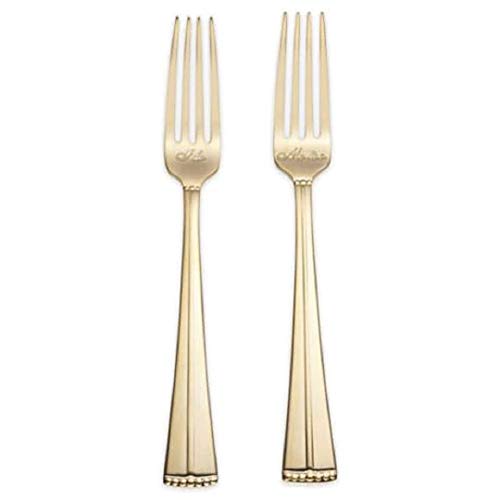 Reed & Barton Luxe Collection Facets "I Do" & "Me Too" Cake Forks in Gold