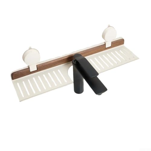 Étagère de rangement pour robinet en bois de noyer pour salle de bain et cuisine, anti-rouille, imperméable, amovible, sans perçage, étagère de rangement murale pour évier (50 cm, blanc)