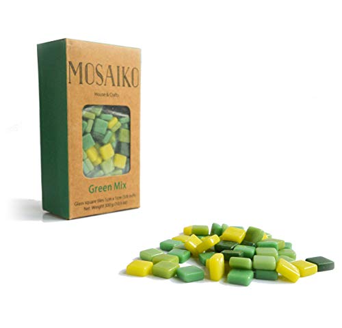 Mosaiko Green Mix 300G (10.5Oz) - Mosaic Glass Tiles For Crafts - Premium Quality Stained Square Pieces 1Cm X 1Cm (3/8 Inch) - Perfect For Home Decor, Diy Crafts, Pixel Art, Kid Play, Adult Hobbies #TOP1