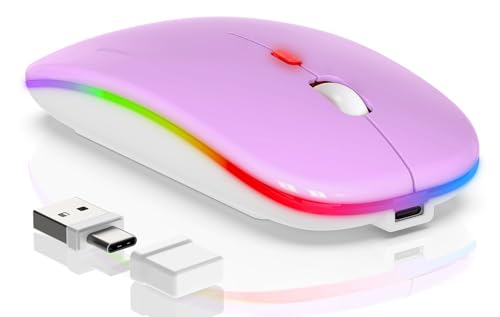 FYBC LED Wireless Mouse - RGB Rechargeable Bluetooth Wireless Mouse for MacBook Pro Air Mac iPad PC Laptop, Silent Optical USB C Mice with Jiggler Mouse Mover for Keep Computer Awake - Purple