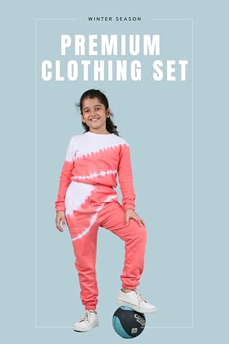Image of Tweeny Mini Girls Kids Pure Cotton Terry Joggers Set | Tie Dye Co ord Set Winter Combo Outfit with Full Sleeves Sweatshirt and Pants | Relaxed and Comfortable Fittings
