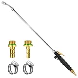 29 Inches Sprayer Wand,1/4' & 3/8' Brass Barbs Sprayer Wand Replacement, Stainless Steel Replacement Sprayer Wand with Shut off Valve & 2 Hose Clamps (1/4' & 3/8' Barb Sprayer Wand)