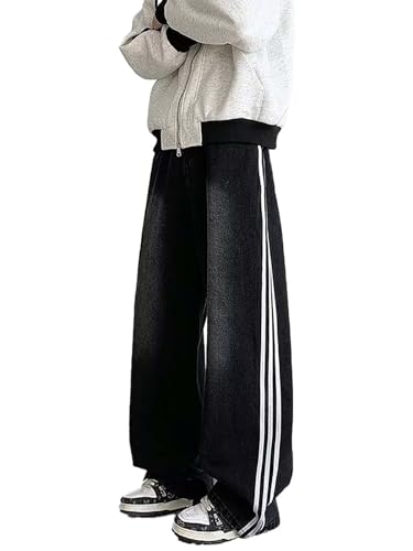 Men's Baggy Jeans Y2K Striped Design Low Rise Straight Leg Casual Fashion Emo Grunge Denim Pants Harajuku Streetwear