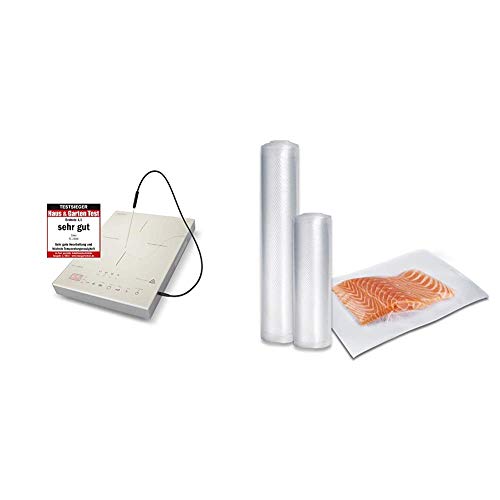 TC2100 ThermoControl Induktionskochplatte mobil, präzise Steuerung dank Thermostat das 40-160°C messen kann, 2100 Watt & 1235 Profi-Folienset 1