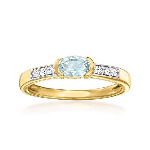 Ross-Simons 0.30 Carat Aquamarine and .10 ct. t.w. White Zircon Ring in 18kt Gold Over Sterling. Size 7