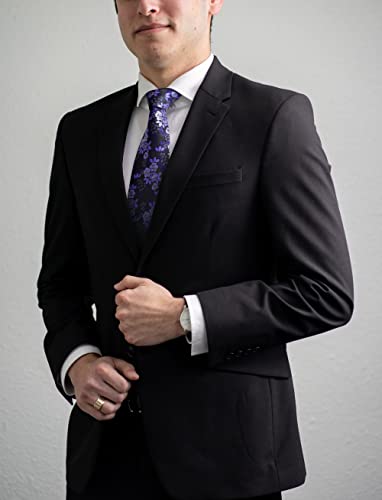 Hisdern Men Purple Floral Ties Woven Classic 3.4" Necktie Set Formal Tie Pocket Suqare For Wedding Business With Handkerchief Gift Box #TOP1