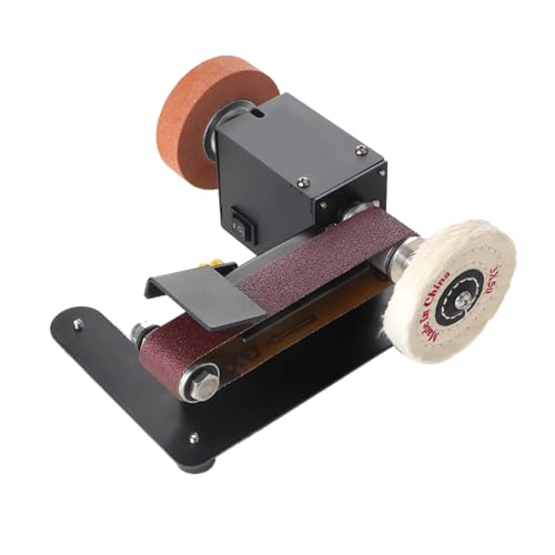 Vislone Mini lijadora de cinta de 250 W, lijadora de banco eléctrica, 7 velocidades de control ajustable, pequeña amoladora, afiladora y pulidora para bricolaje