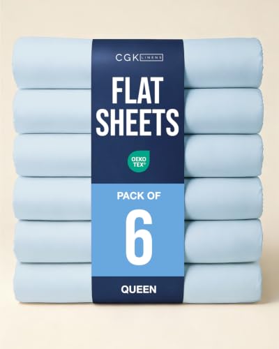 Queen Size Flat Sheet - Pack of 6 Top Flat Bed Sheet Only - Sky Blue