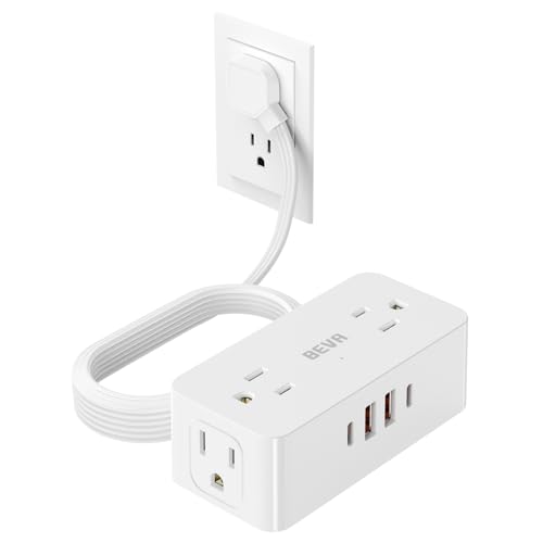 BEVA Power Strip With Surge Protection - 5 Ft Flat Plug Extension Cord With 4 Outlets And 4 USB Ports (2 USB-C), Wall Extender