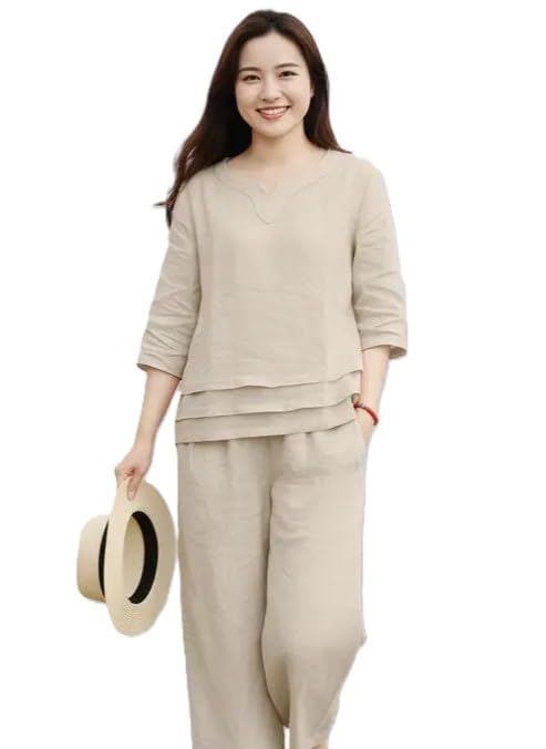 Women's Rayon Blend Co-ord Set, 3/4 Sleeve Top with Wide-Leg Palazzo Trouser, 71cm Top Length, 96cm Bottom Length