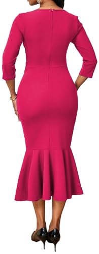 Image of Elegant Dress for Women Sexy V Neck Long Sleeve Bodycon Midi Fishtail Dresses
