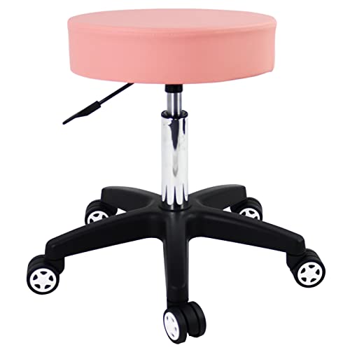 FURWOO Tabouret Roulant avec roulettes Chaise de Travail réglable Tabouret de Salon pivotant Tabouret de Bureau Tabouret de Magasin Rond(Rose) Cover