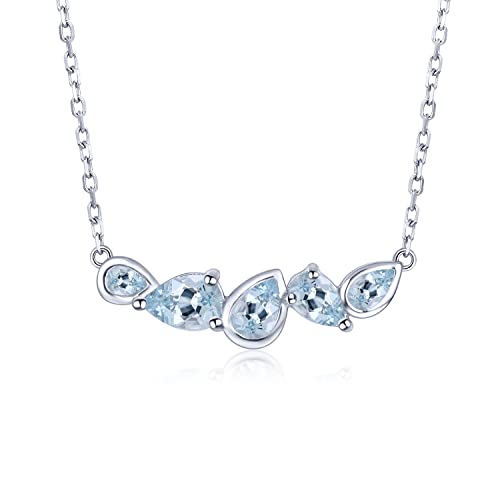LP LOHASPIE Colliers de pierres précieuses pour femmes, Collier de clavicule en argent sterling 925 massif plaqué rhodium avec pierre de naissance naturelle pour anniversaire de Noël (Aigue-marine) Cover