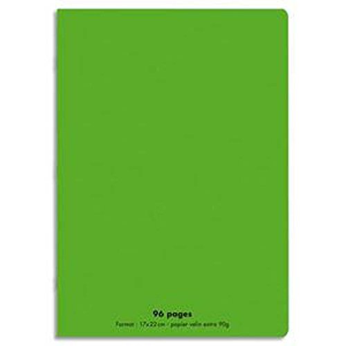 Lot de 10 Cahiers piqûre, 96 pages, Grands carreaux Seyès, Format 24 x 32 cm, Couverture polypro VERT