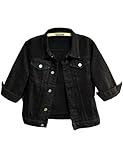 Unilexi Women's 3/4 Sleeve Colored Cropped Denim Jacket Light Wash Short Jean Jacket Trucker Coat(0096-Black-L)